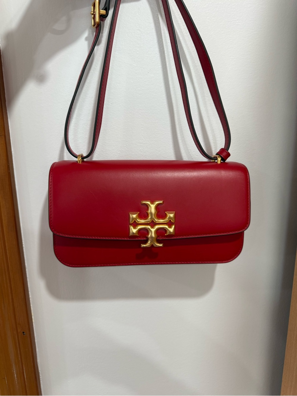Tory Burch Red Eleanor Leather Shoulder Bag with Gold Logo